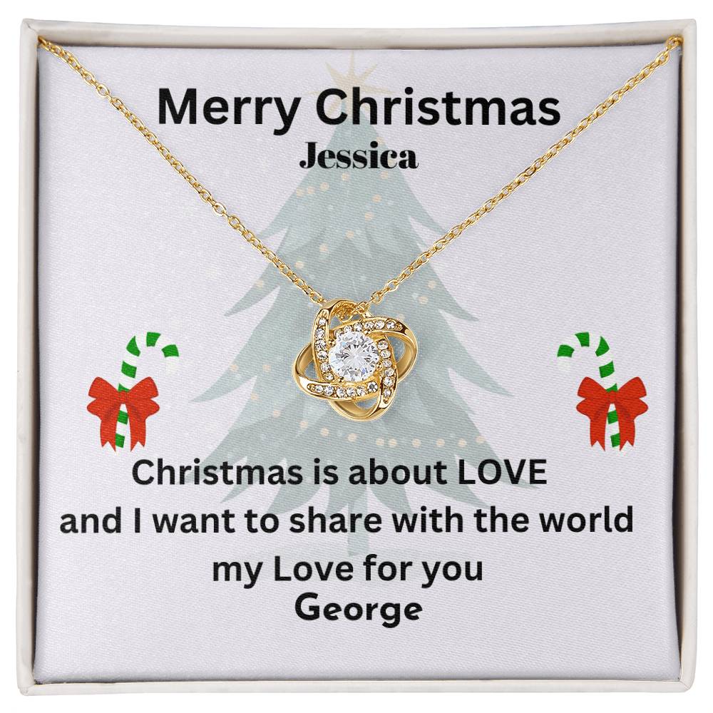 Personalise our "Christmas is about LOVE" message card with Love Knot necklace