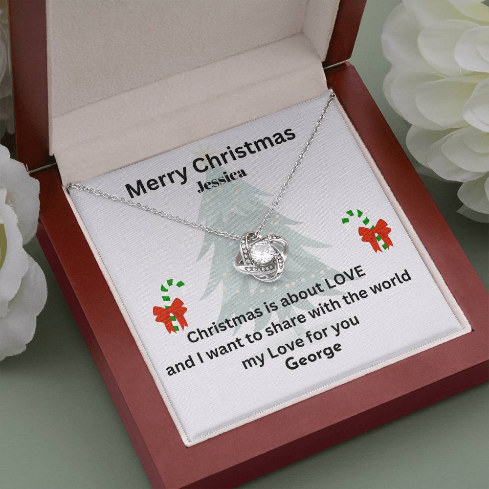 Personalise our "Christmas is about LOVE" message card with Love Knot necklace